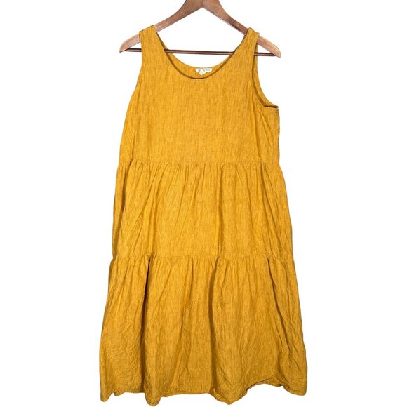 Eileen Fisher Dresses & Skirts - Eileen Fisher 100% Organic Linen Yellow Tiered Midi Dress Lagenlook M